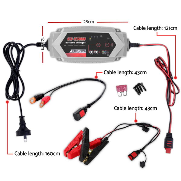 Smart Battery Charger 15A 12V 24V Automatic SLA AGM Car Truck Boat Motorcycle Caravan - Image 2