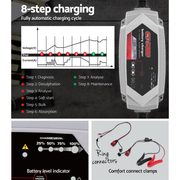 Smart Battery Charger 7A 12V 24V Automatic SLA AGM Car Truck Boat Motorcycle Caravan - Image 5