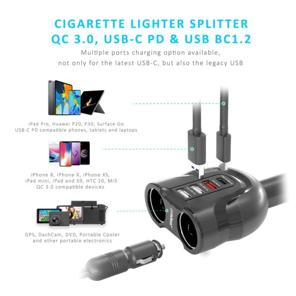mbeat Gorilla Power 4 Ports USB-C & QC 3.0 Car Charger - Image 4