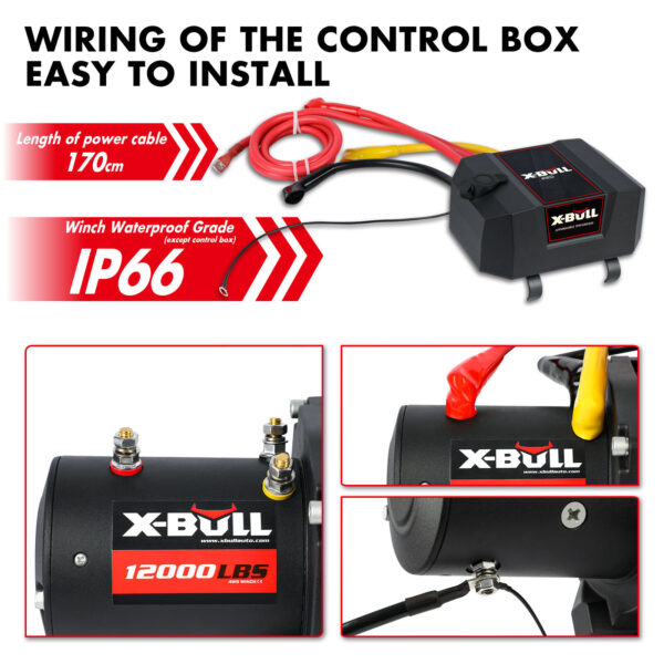 X-BULL Electric Winch 12000LBS/5454KGS Steel Cable 12V Wireless Remote Offroad - Image 3