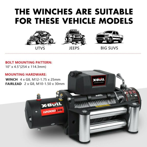 X-BULL Electric Winch 12000LBS/5454KGS Steel Cable 12V Wireless Remote Offroad - Image 10