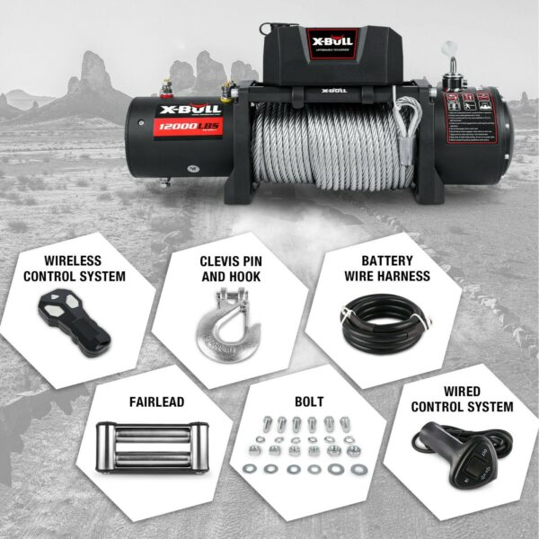 X-BULL Electric Winch 12000LBS/5454KGS Steel Cable 12V Wireless Remote Offroad - Image 11