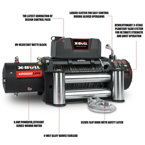 X-BULL Electric Winch 12000LBS/5454KGS Steel Cable 12V Wireless Remote Offroad - Image 12