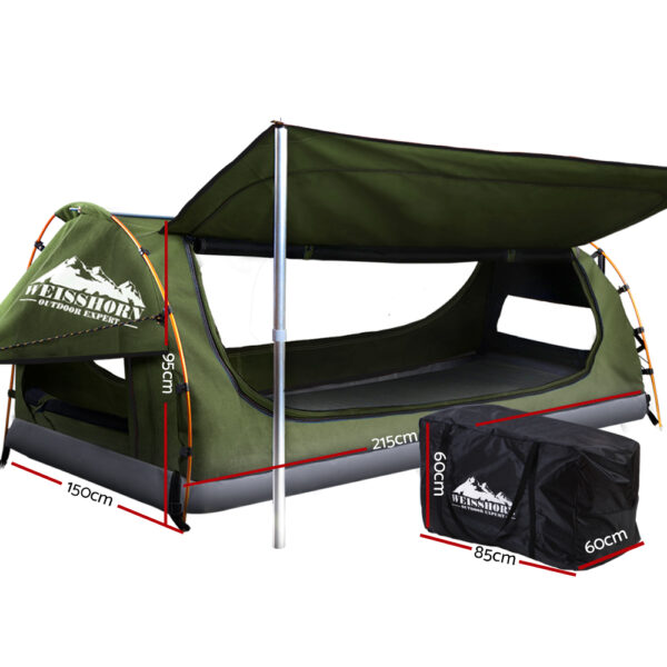 Weisshorn Double Swag Camping Swags Canvas Free Standing Dome Tent Celadon - Image 3