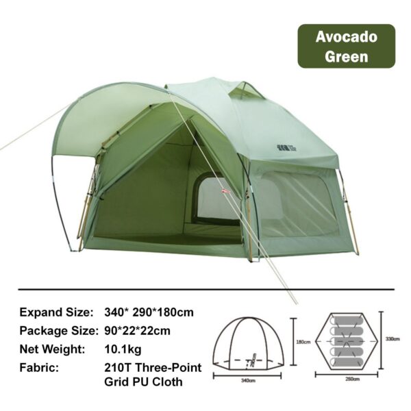 Large Space Luxury Frog Hexagonal Tent 5-8 Person Double Layer - Green - Image 4